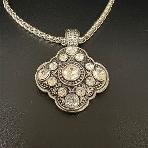 Gorgeous Big and Bold Jewel Pave Charm Statement Necklace Silvertone